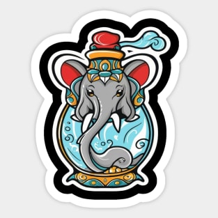 Cute Funny Elephant in a Genie Bottle Sticker